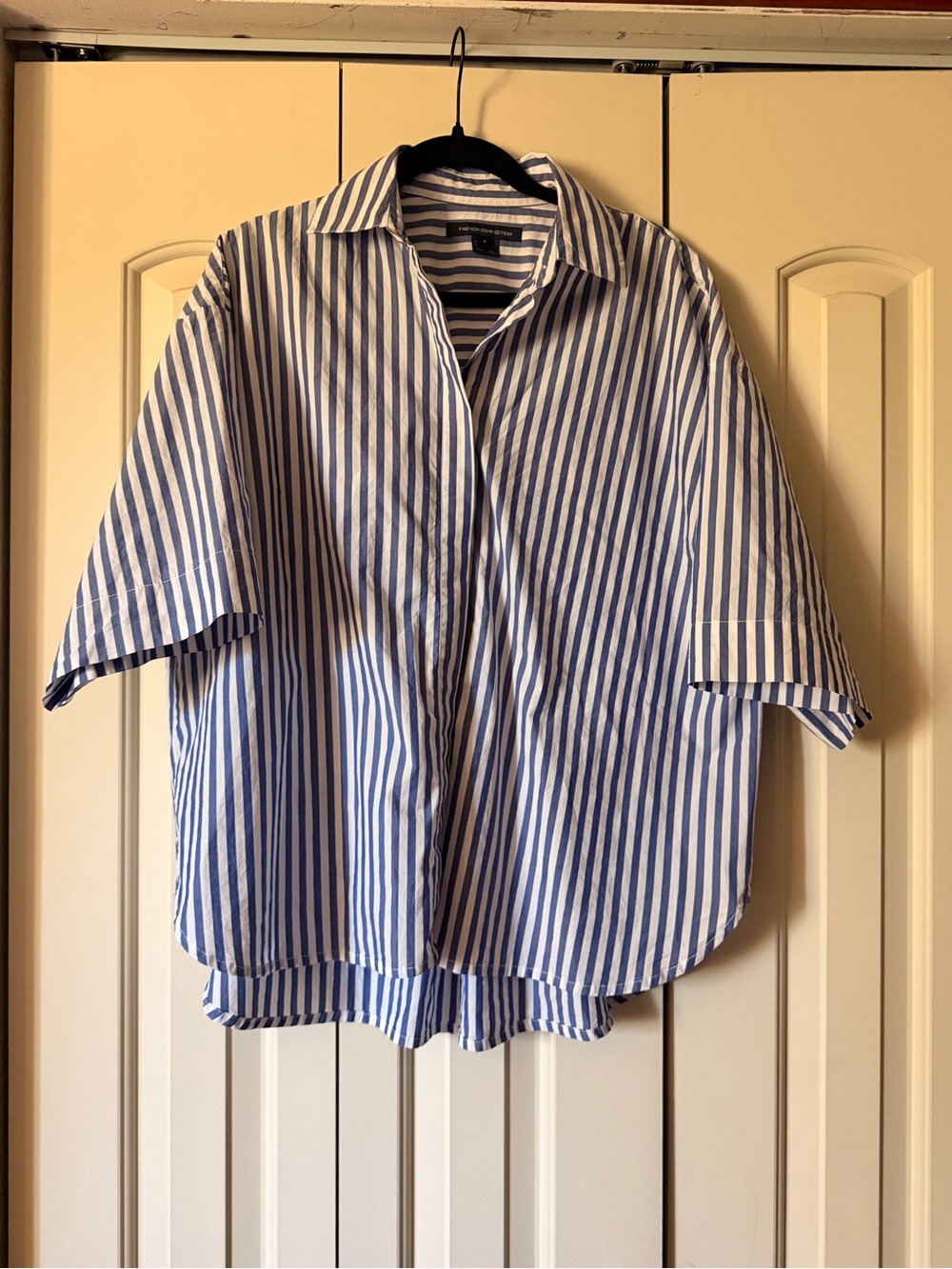 French Connection Women’s Oversized Blue & White Striped Buttondown